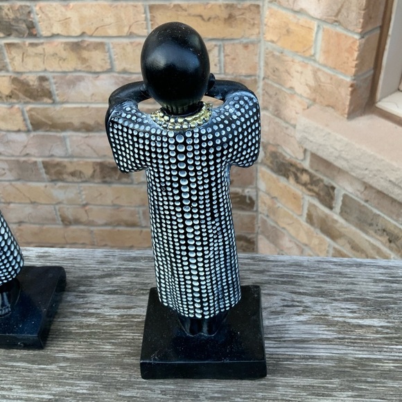 Wooden Symbolic Cultural Figurines Statues Black White Decorative 9”  X 3 - Picture 5 of 12